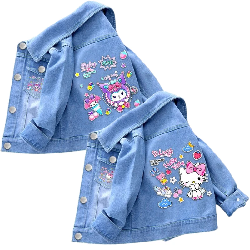 

Sanrio Hello Kitty Kuromi Denim Jacket Coats For Baby Girl 2024 Spring Autumn Children Jean Outerwear Kid fashion Casual Jackets