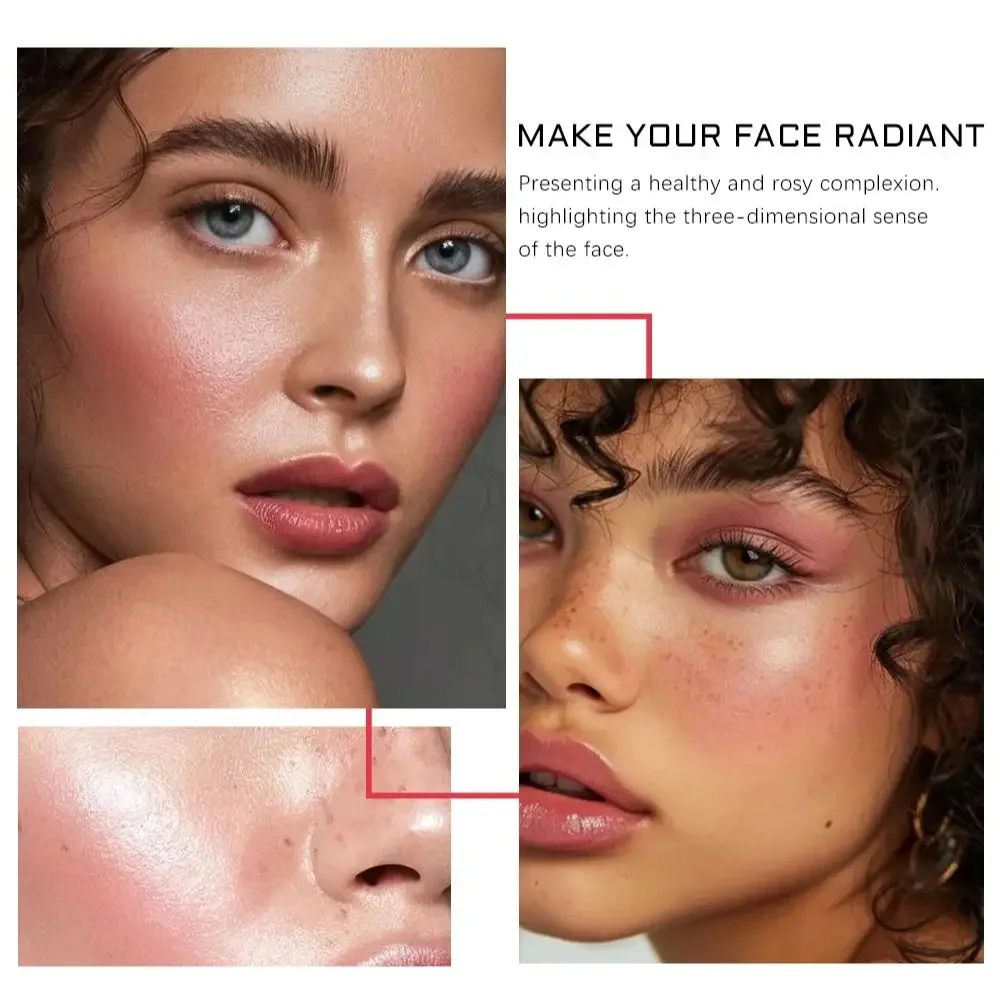 Paleta de blush brilhante multicolorida, maquiagem facial, iluminador hidratante, tons sutis, pó facial misturável, iluminador de pérola mar