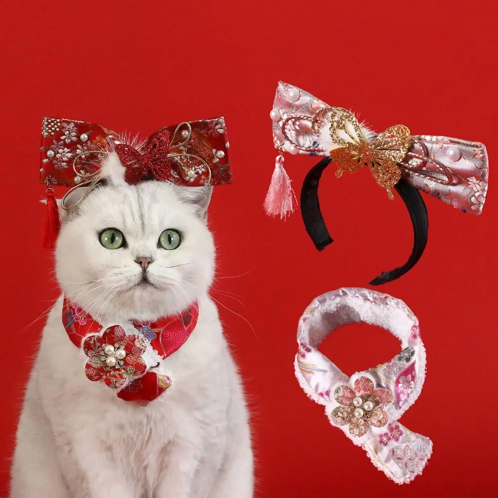 Fashion Cartoon Pet Scarf Chinese Style Cute Dog Cat Scarf Warm Washable Pet Hair Band Puppy