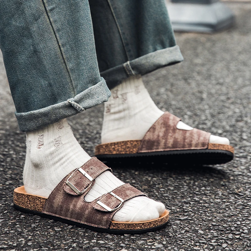 Denim Clogs Slippers Men Women Clogs Jean Sandals Cork Footbed Beach Slippers Outdoor Nonslip Fashion Mules With Arch Support