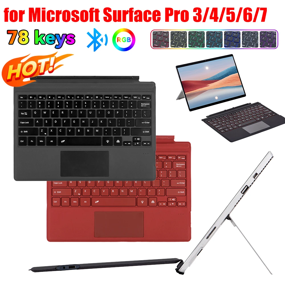 Backlit Trackpad Keyboard Bluetooth 5.1 Rechargeable Touchpad Keypad Multi-Touch Trackpad for Microsoft Surface Pro 3 4 5 6 7