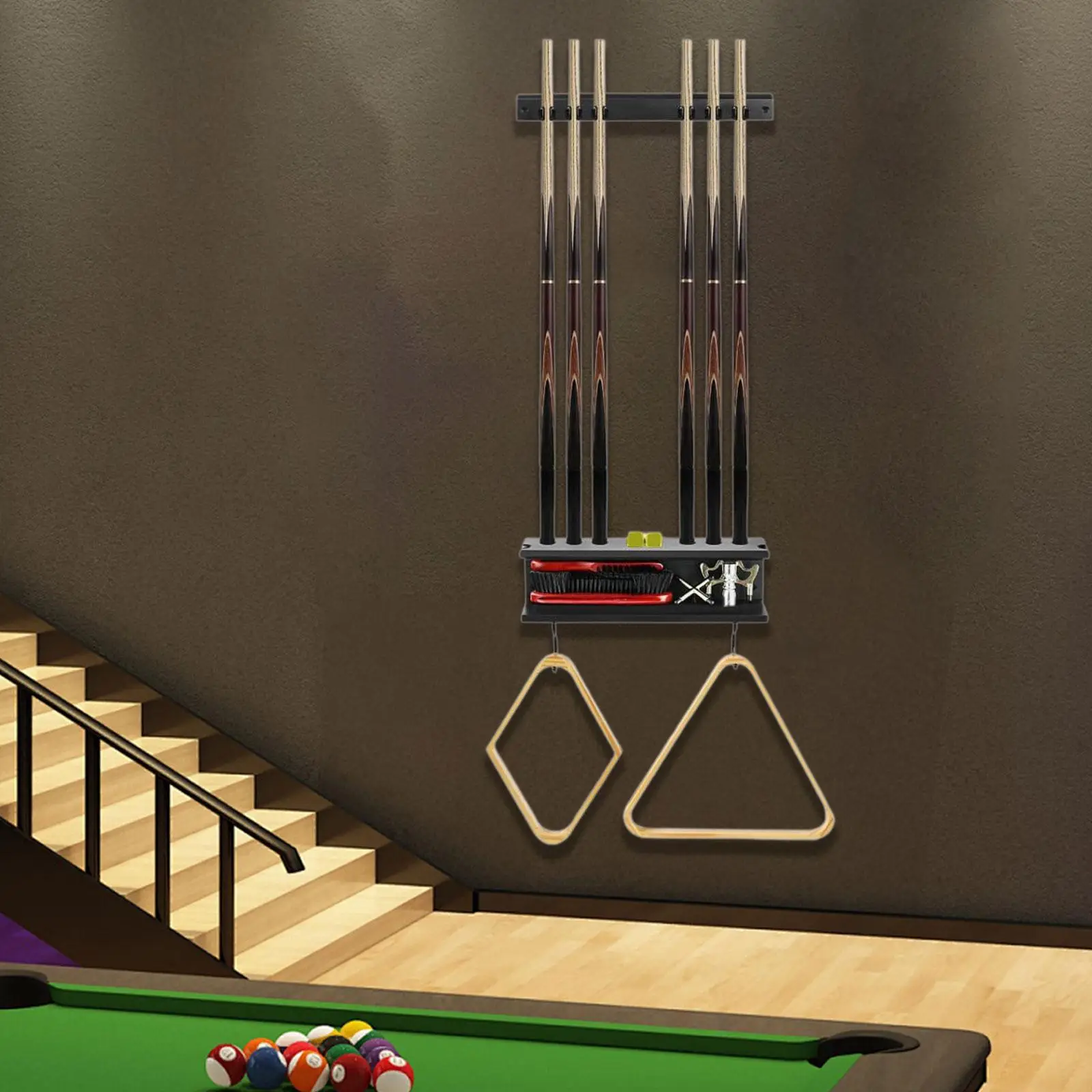 Wall Montado Snooker Pool Cue Rack, Stick Holder, Madeira, Mesa, Bilhar Cue Holder para sala de jogos, Clube