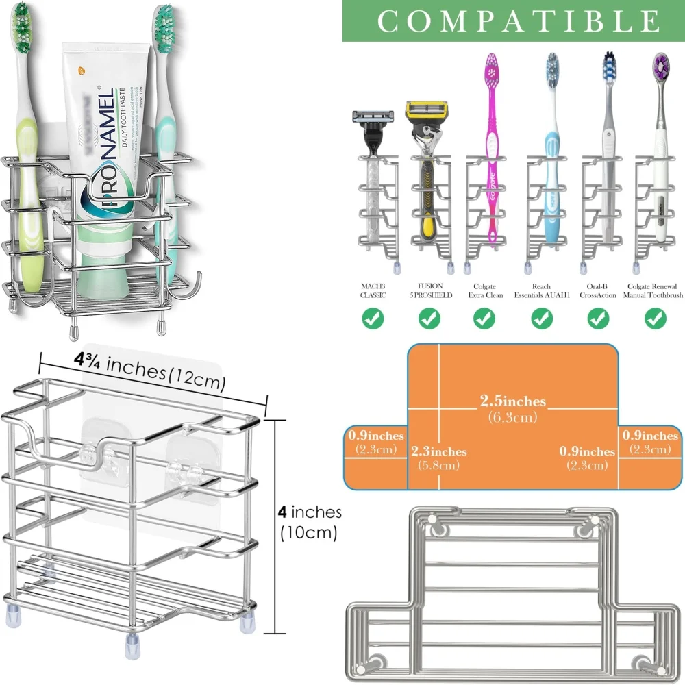 

Wall Mount Toothbrush Holder for Shower Stainless Steel Toothpaste Stand Bathroom Organizer Storage Rack Soap Saver Hook