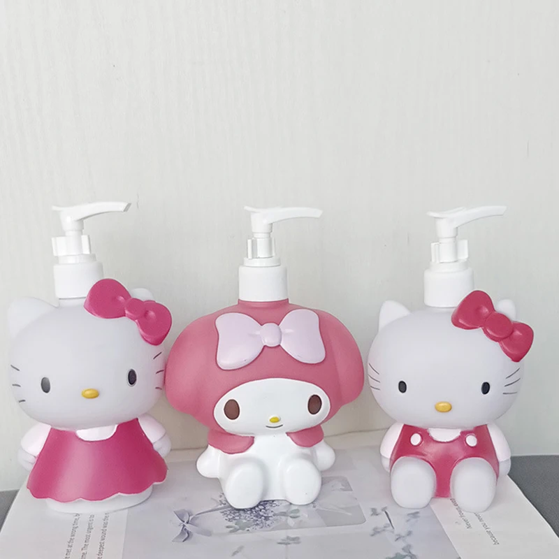 350ML Sanrio Cinnamoroll Kuromi Mymelody Cartoon Shampoo Conditioner Bottle Dispenser Refillable Containers for Liquid Soap