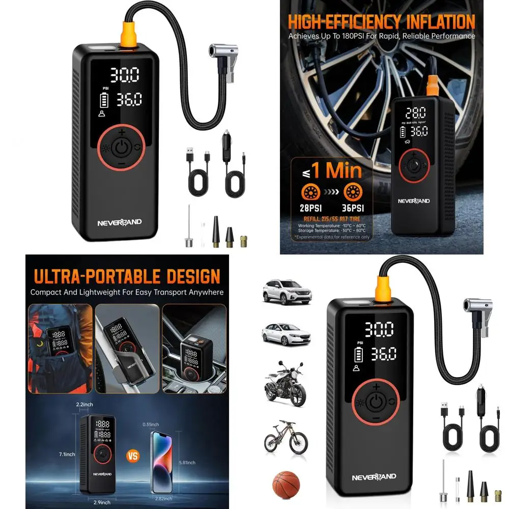 

High-Capacity 30000mAh 180PSI Portable Air Compressor with Digital Gauge and Dual Lights for SUV, Truck, Car, Motorcycle, and Mo