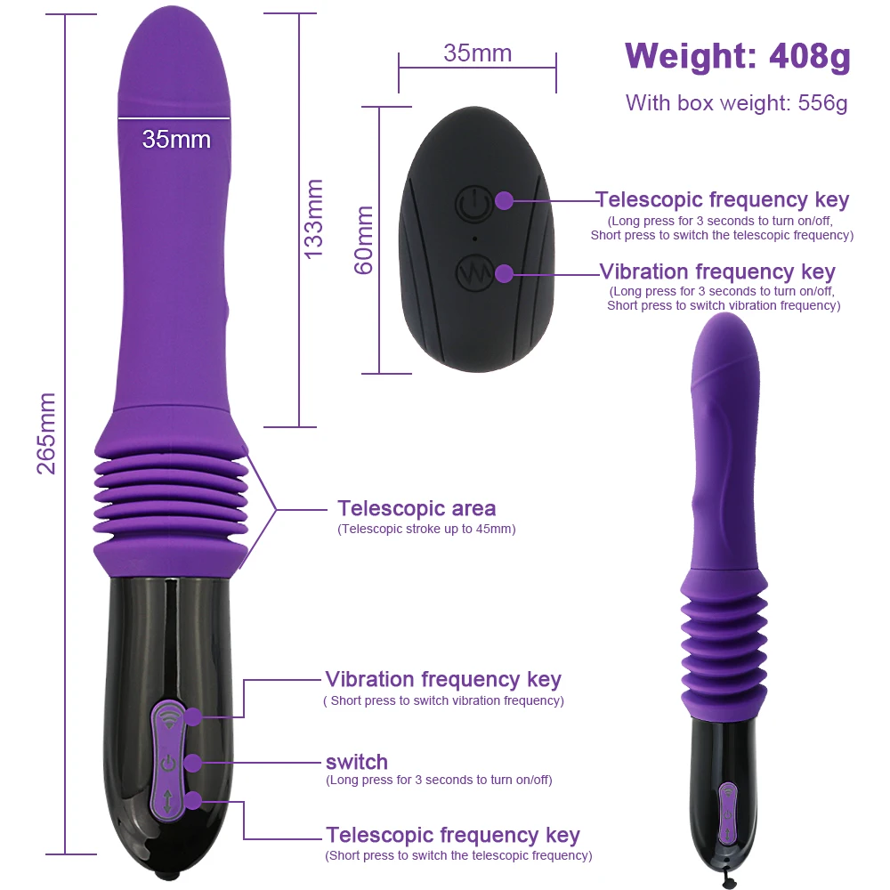 Wireless Remote Control Telescopic Cannon Machine, Women's Pull-out Vibration Massage Orgasm Masturbation Device, Adult Sex Toy - Image 3