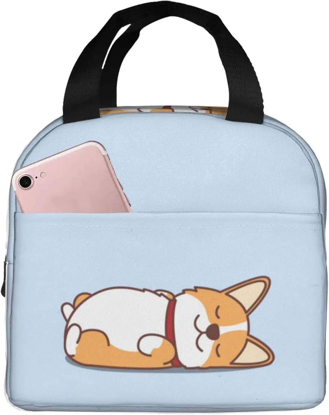 Cute Welsh Corgi Puppy Lying on Back Insulated Lunch Box Reusable Lunch Bags Meal Portable Container Tote for Travel Work Picnic