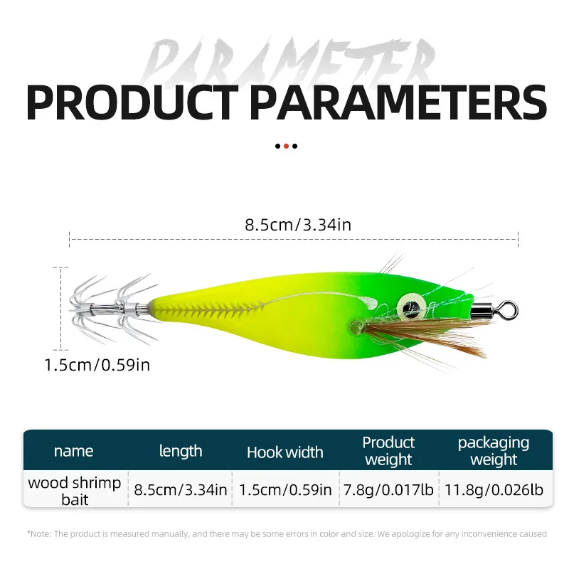 8 Colors/ Bag Luminous Squid Jig Lure Sea Fishing Wood Shrimp Lure Saltwater Cuttlefish Squid Jig Hook Bait Shrimp Wobbler Pesca