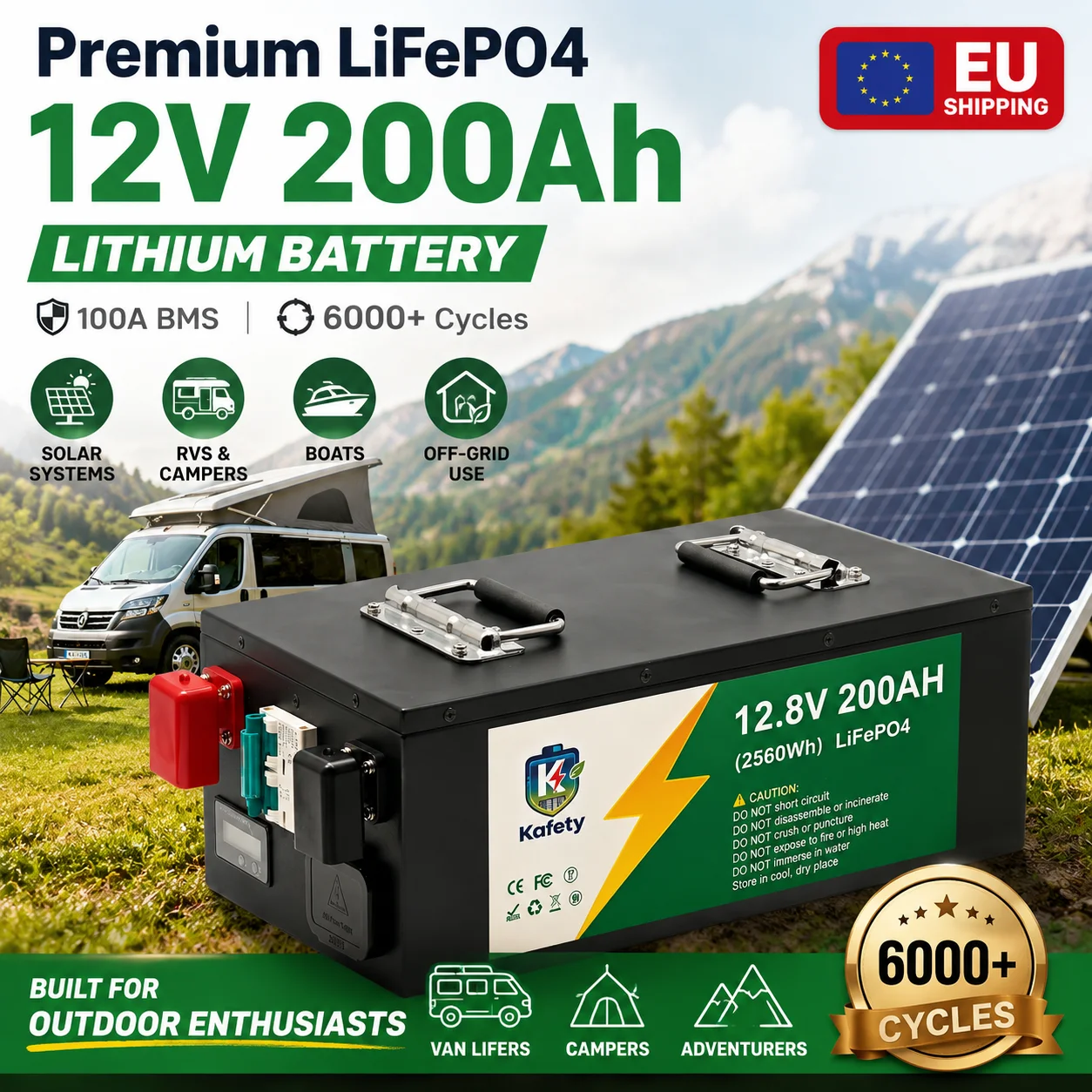 Batterie LiFePO4 Easun 12V 200Ah, cellules de qualité A, BMS intégré, plus de 6000 cycles, prise en charge parallèle, batterie de stockage d'énergie solaire pour camping-car, bateau, maison, stock UE Pologne