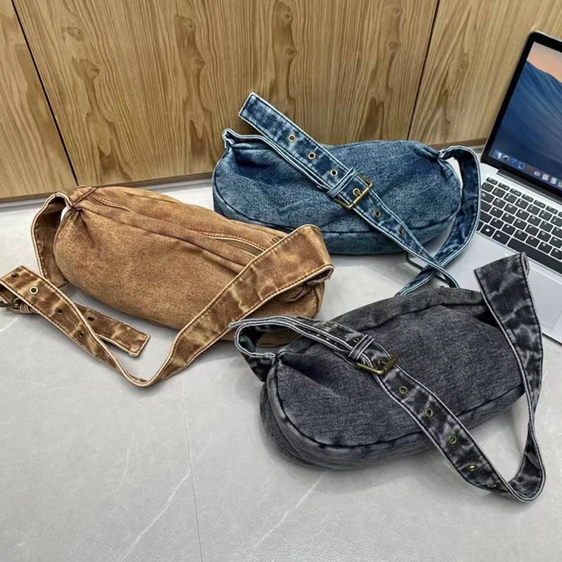 Denim Hobos Bags For Women Luxury Designer Handbags And Purse 2023 New In Casual Simple Wide Shoulder Shoulder Straps Crossbody