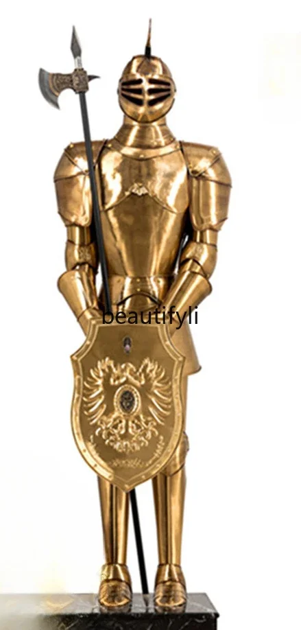 Large pure brass knight European armor samurai creative living room floor high-end ornament