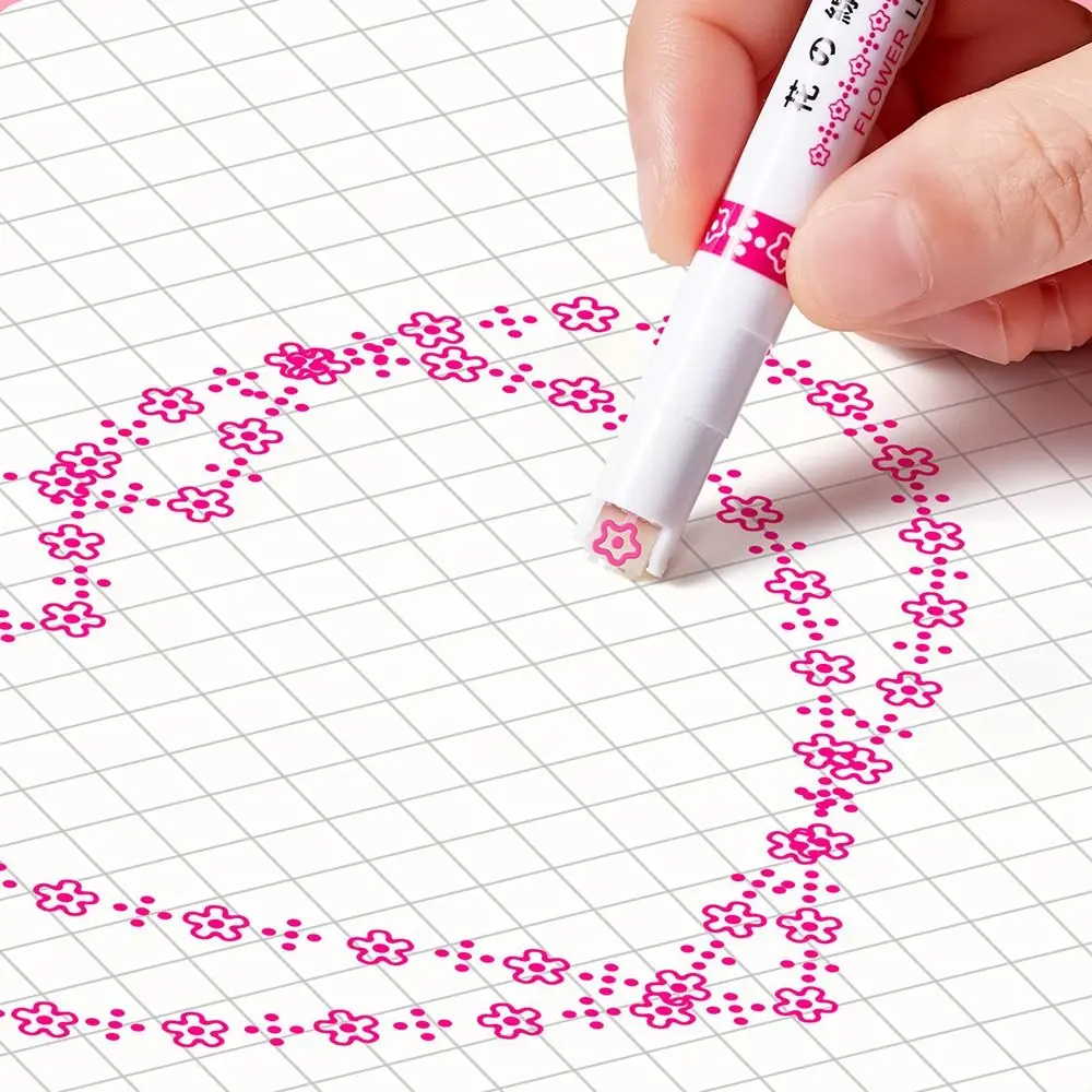 6pcs/set Kawaii Dual Tip Highlighter Pen Roller Tip Flower Line Shape Curve Liner Marker Decorative Graffiti Pen Students