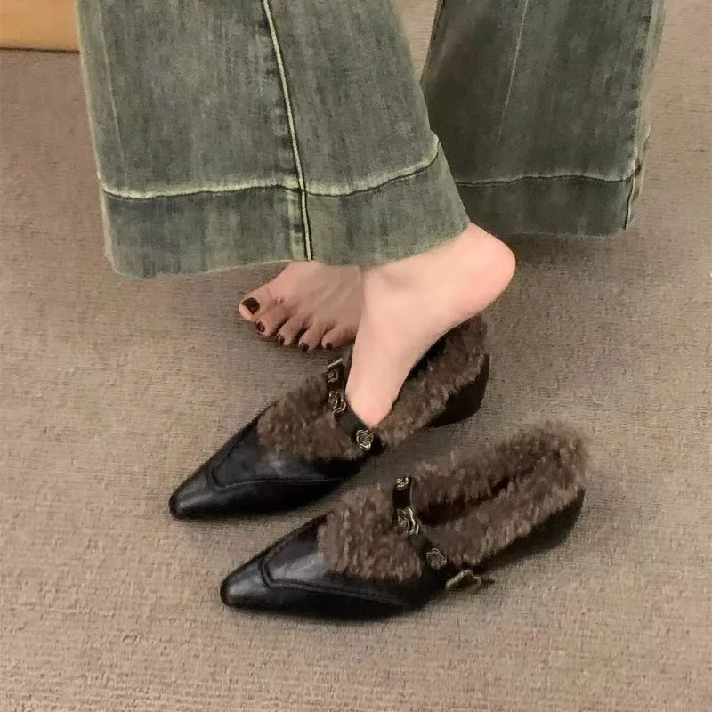 

Shoes Women Flats Shallow Mouth Winter Pointed Toe Loafers Ballerinas New Fall Leopard Retro Dress Shoes Zapatos De Mujer