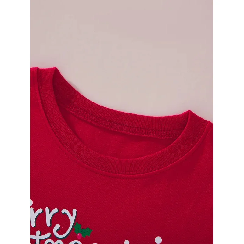 طقم بيجامات سانتا كلوز للأولاد والبنات ملابس منزلية للأطفال في عيد الميلاد باللون الأحمر بأكمام طويلة وسراويل علوية من قطعتين ثقوب؛ 3، c'5.b؛ 8'