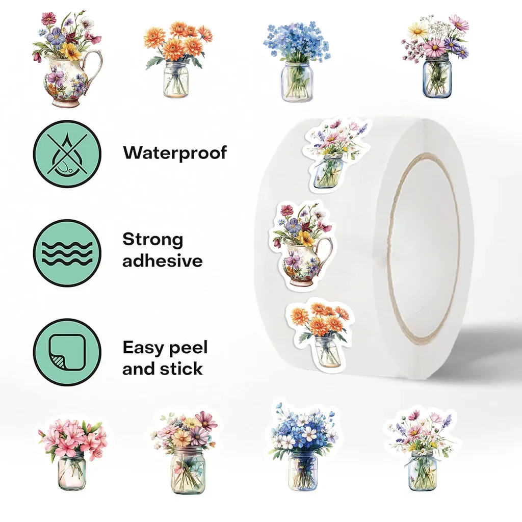 500Pcs/Roll Flowers Washi Sealing stickers - Hot Sale Decorative Stickers for Journal, Envelope Sealing RecordingYourLife Store