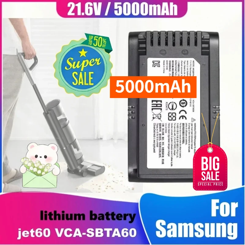

Newest JET-60 5000mAh Rechargeable Battery for Samsung Jet 60 VCA-SBTA60 Vacuum Cleaner High Quality Li-ion Replacement Battery