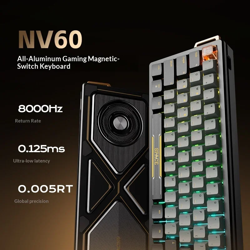 JamesDonkey NV60 Magnetic Switch Gaming Keyboard 61 Keys CNC Aluminum TMR 8000Hz RGB USB Wired for PC Gaming Accessory