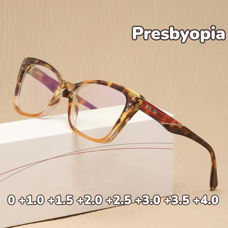 

2024 Anti Blue Light Oversized Frame Far Sight Glasses Vintage Cat Eye Reading Glasses Diopter Presbyopia Eyeglasses 0 To +4.0