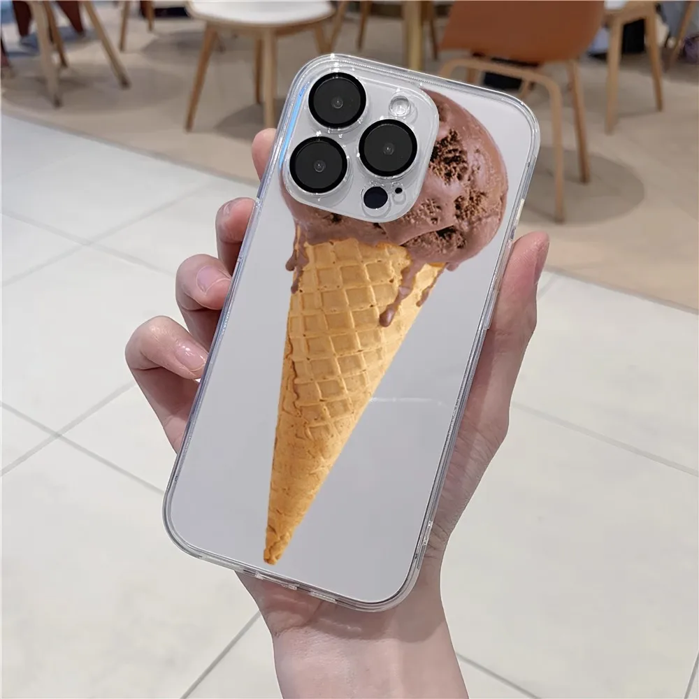 ins style ice cream Phone Case For iPhone 11 12 Mini 13 14 15 Pro XS Max X 8 Plus SE XR Transparent Shell