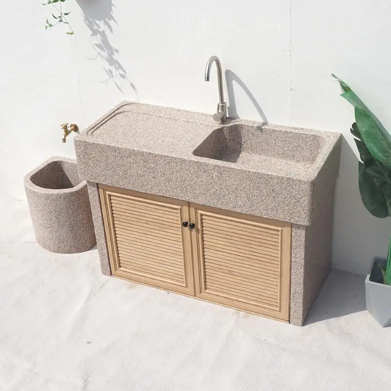 HZX Polished Natural Granite Stone Pedestal Handmade Outdoor Bathroom Vanity Sink Hotels Washrooms Gardens Shampoo Shelves