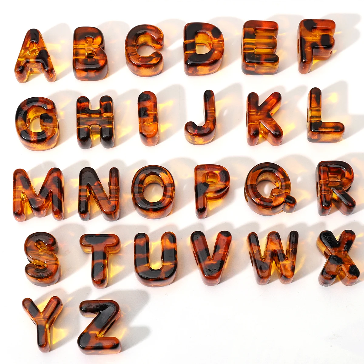 1/5pcs Vintage Leopard Amber Acrylic Large Hole Letter Beads Number DIY Beaded Bag Hanging Keychain Jewelry Accessories