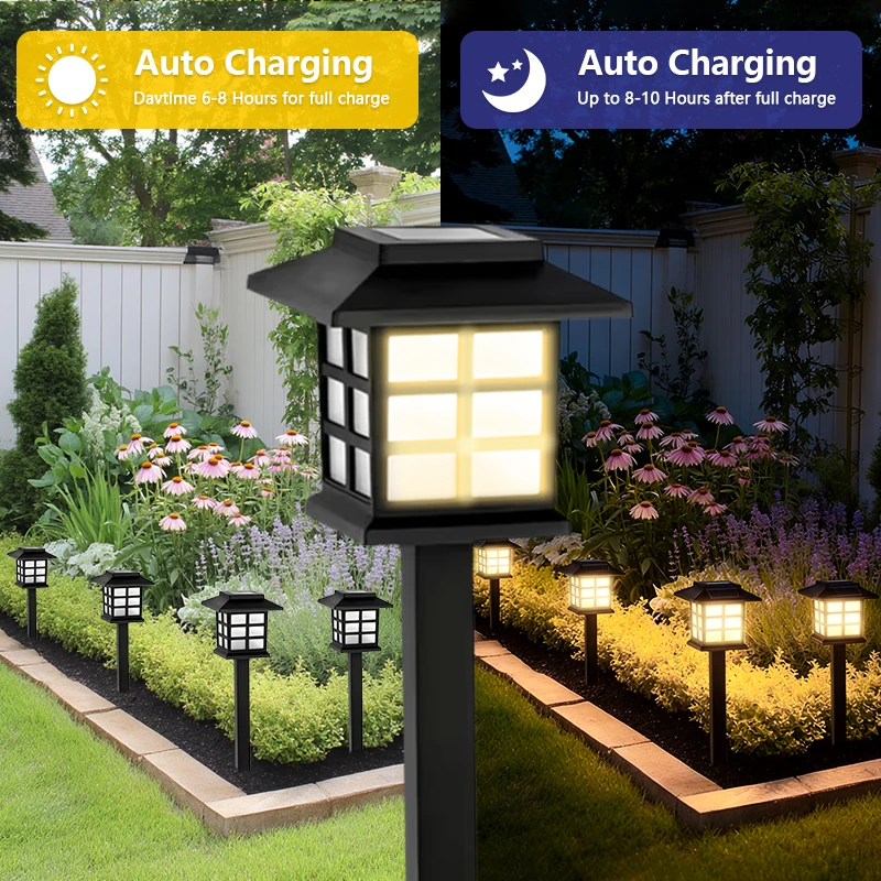 Warm White Solar Garden Lights Outdoor IP65 Waterproof Solar Pathway Lights Auto Charging Solar Landscape Stake Light for Yard