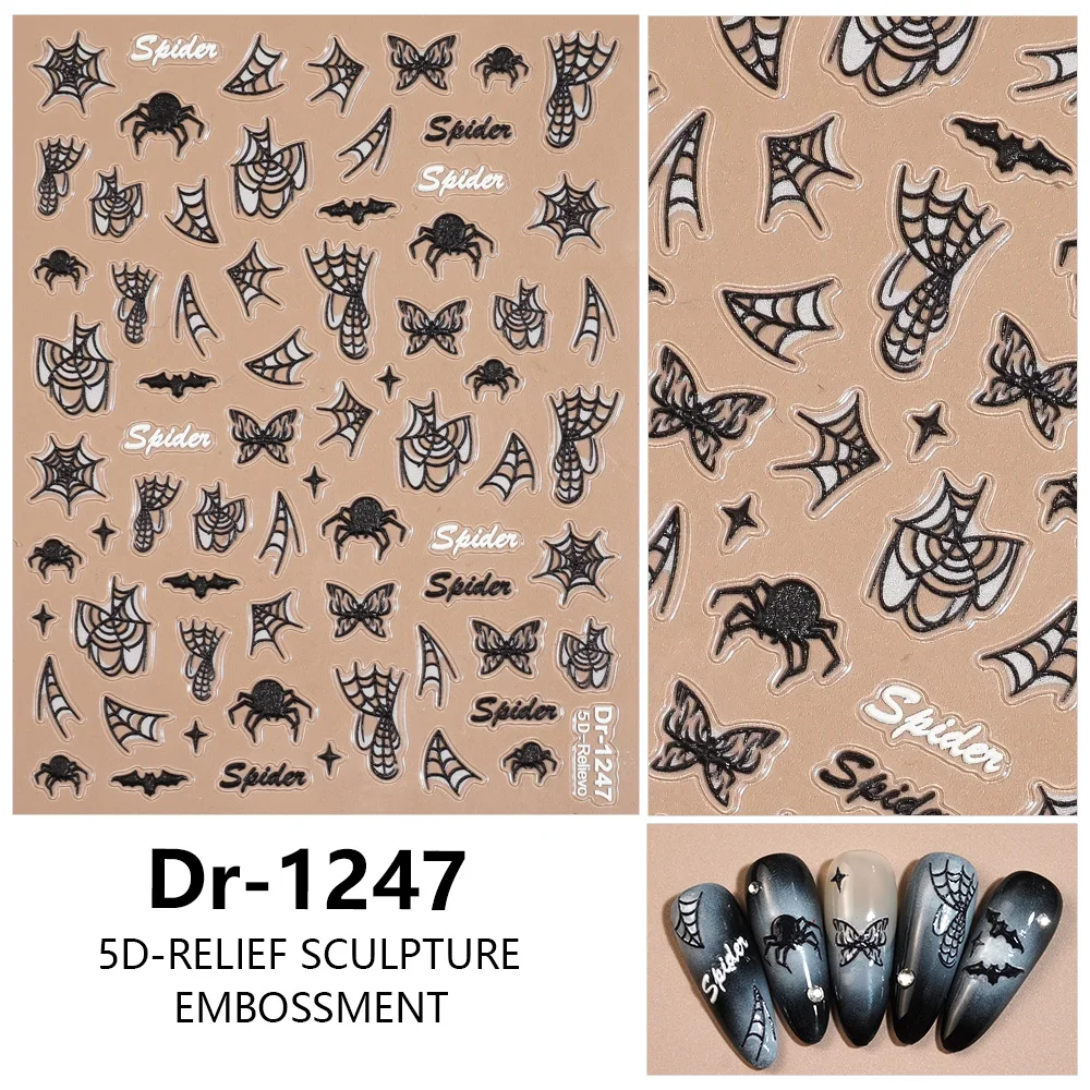 

1/5/10pcs Spider Bat Butterfly Star 5D Embossed Nail Stickers Halloween Nail Art Stickers Women DIY Manicure Decoration Decals