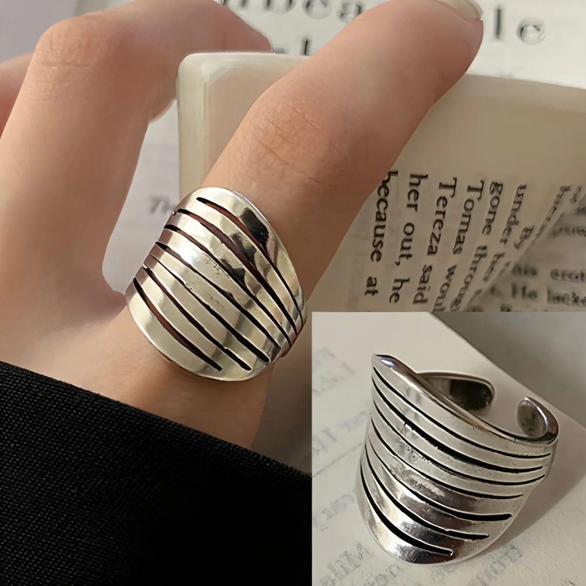 Women's 925 Sterling Silver Thick Double Layer Ring, Minimalist Gift