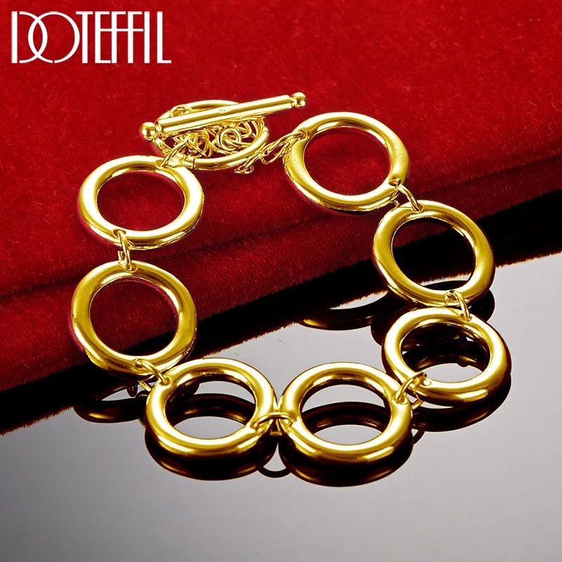 DOTEFFIL 18K Gold 925 Sterling Silver Round Circle O Chain Bracelet For Women Fashion Charm Wedding Engagement Party Jewelry