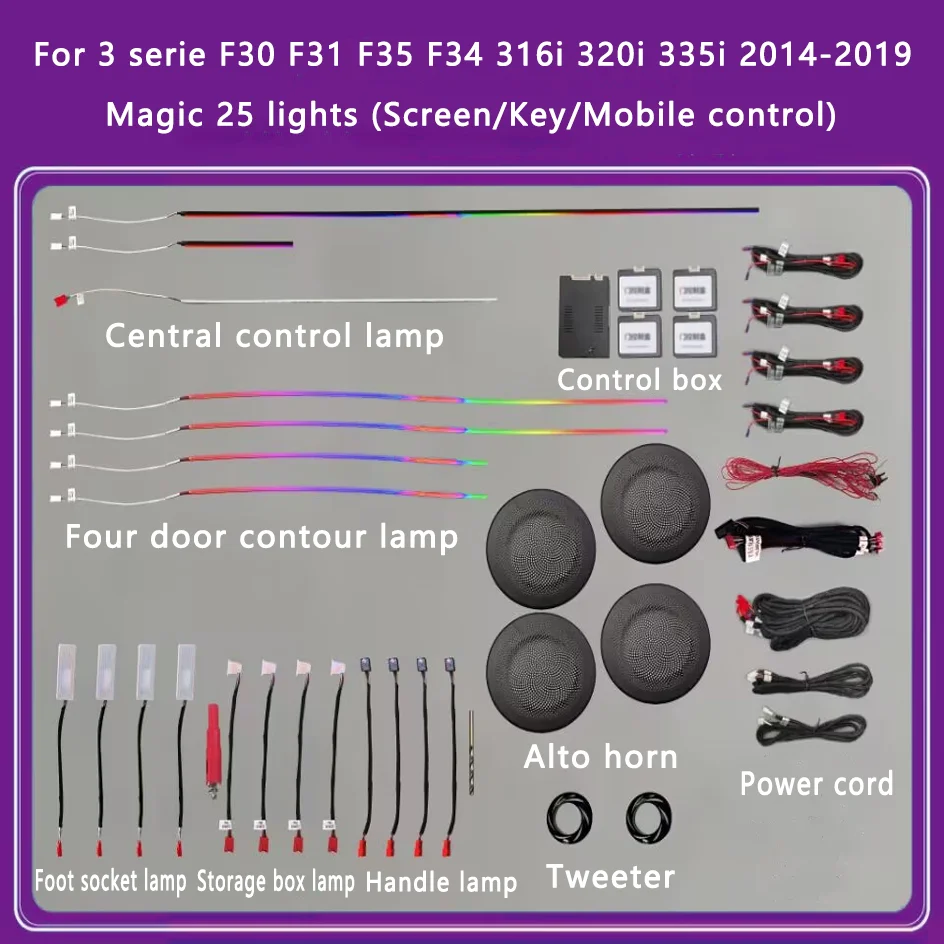 Ouchuangbo Umgebungslampe für 3er-Serie F30 F31 F35 F34 F80 316i 320i 335i LED-Innenraum Neon-Stimmungsbeleuchtung Autodekoration 256 Farben 3