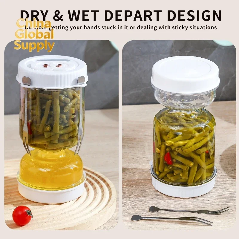 Pickles Jar with Lids Strainer Olives Hourglass Jug Food Storage Kimchi Container Jalapenos Fermentation Kitchen Separator