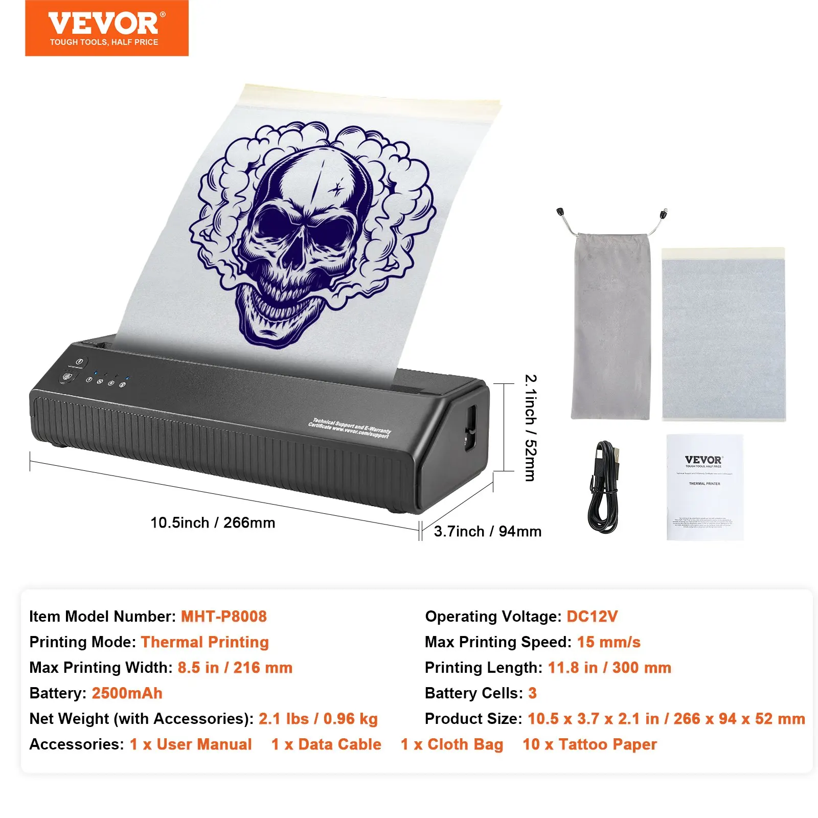 Impressora de estêncil de tatuagem, máquina de estêncil de transferência de impressora de tatuagem sem fio Bluetooth com papel de transferência de 10 unidades, compatível