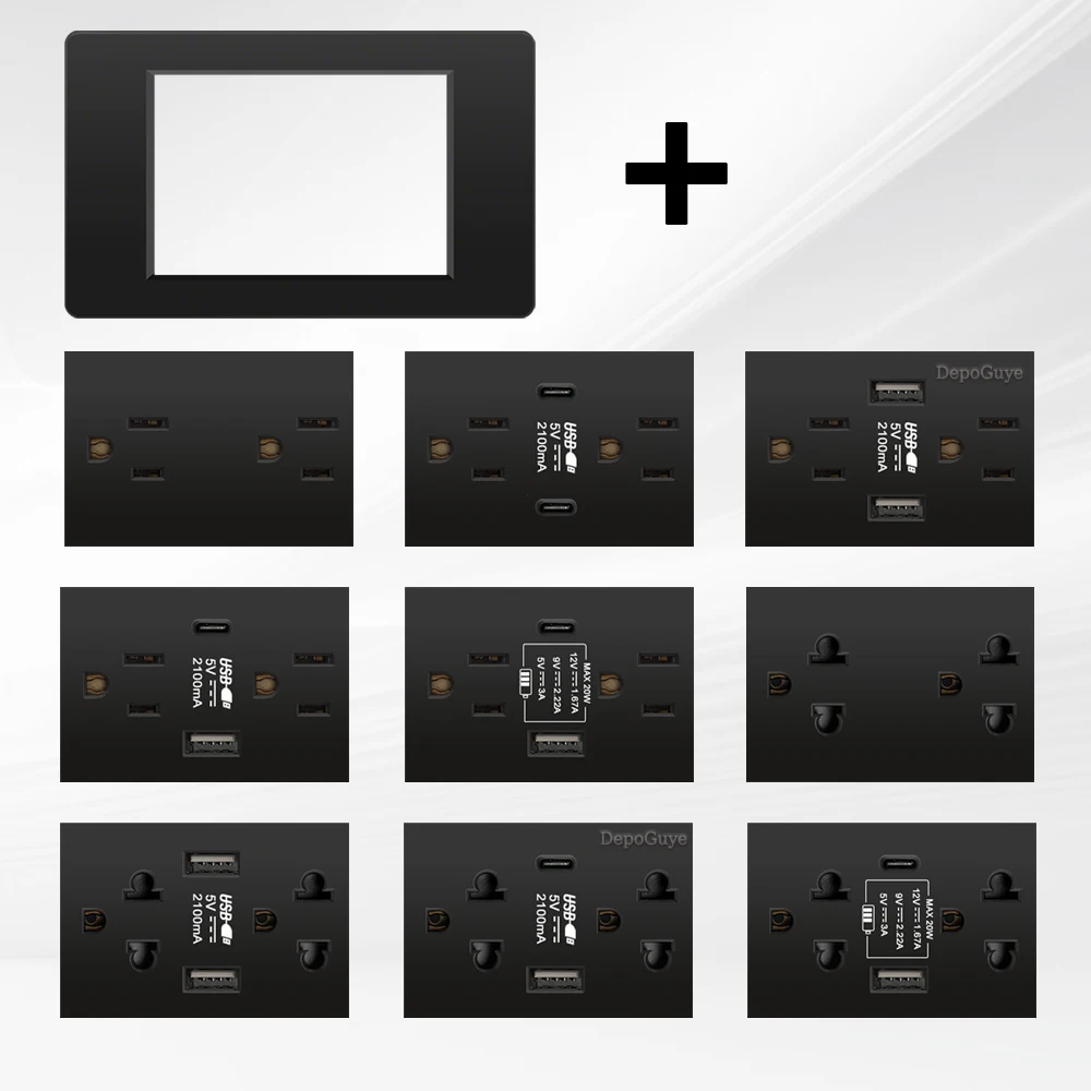 118 Type US Thai Standard USB Type-C Fast Charging Socket, 1 2 3 4 Gang 2 Way Wall Light Switch Panel, Mexico with Dual USB C Ou