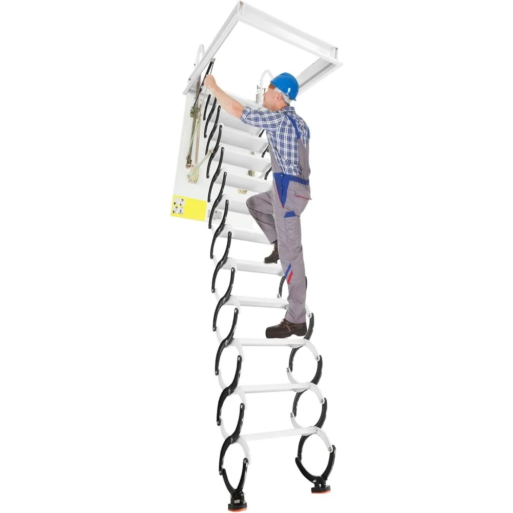 سلم عطلي قابل للطي بـ 12 خطوة مع درابزين لسهولة الوصول والتخزين