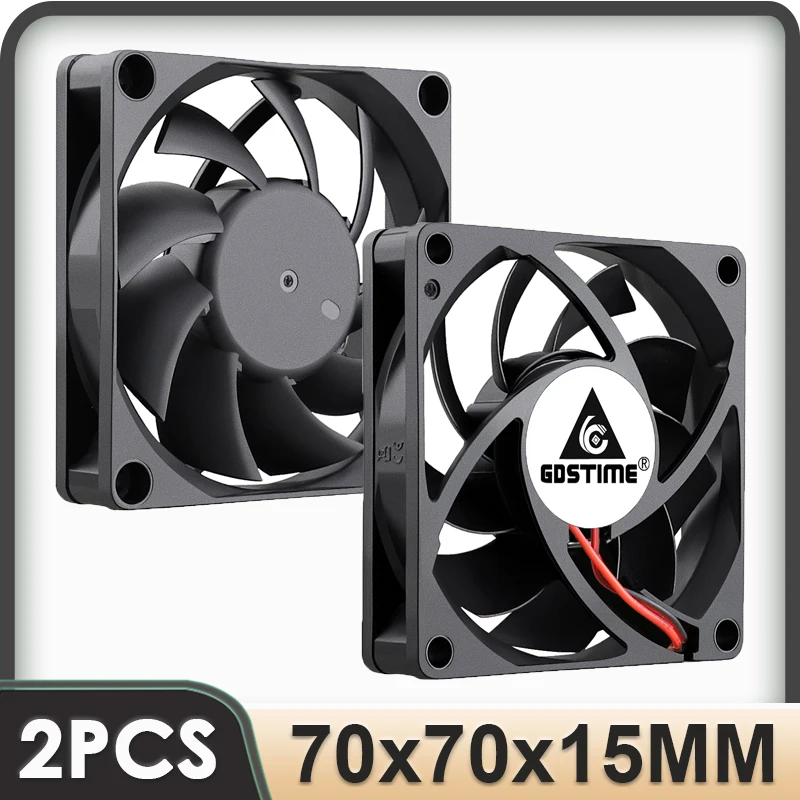 

2PCS Gdstime 7cm DC 5V 12V 24V Brushless Cooling axial Fan 70mm x 15mm 2Pin PC Case Radiator Silent Cooler 70x70x15mm 7015