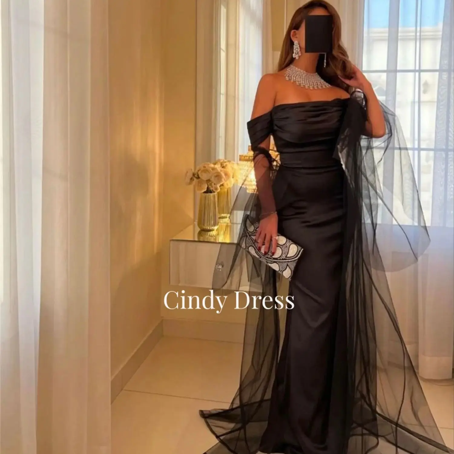 Cindy Off the Shoulders Grace Black Satin Evening Dresses for Special Occasions Wedding Dress Es Ball Gowns Happy Sharon. Prom