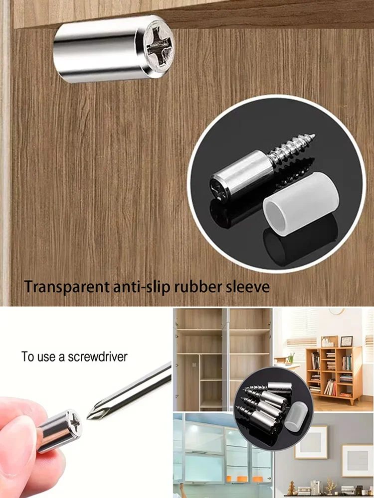 10/25Setwith Rubber Sleeve Laminate Cross Self-tapping Screw Support Homemade Wardrobe Cabinet Glass Hard Nonslip Partition Nail