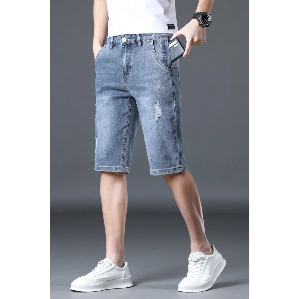 2024 New denim shorts for men's summer loose and straight soft cargo short jeans  men clothing baggy ripped  jeans