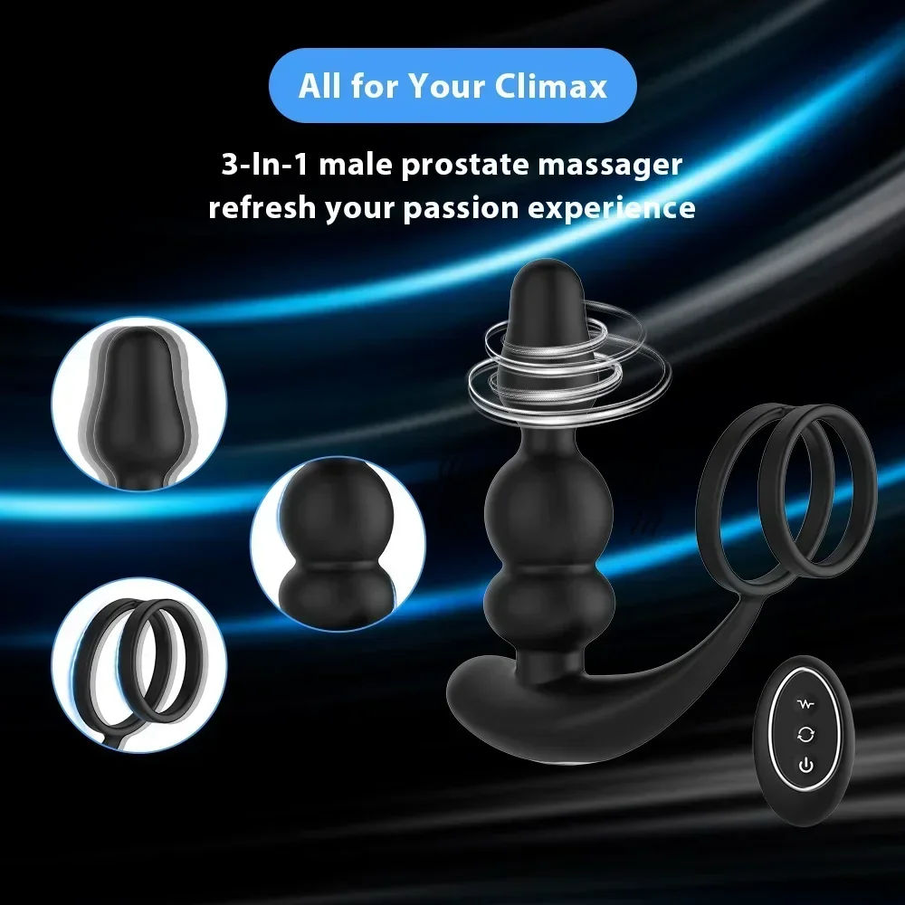 

Prostate Massager Rotating Telescopic Thrust Vibrator Anal Plug Delay Ejaculation Wireless Penis Ring Masturbator Sextoy for Men