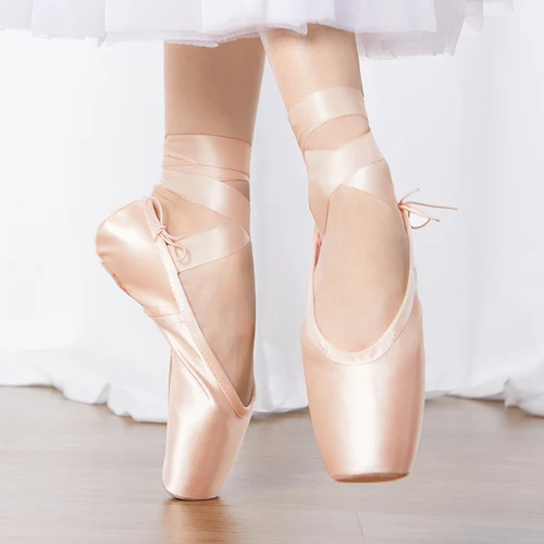 Zapatos de punta de Ballet profesional con suela de cuero genuino, zapatos de Ballet de satén para mujer con cintas para bailarina profesional