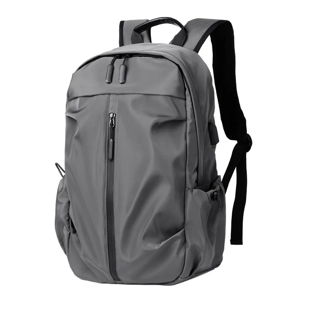 

1Pc Grey Polyester Backpack Large Capacity Storage Bag For Men Travel Working Camping