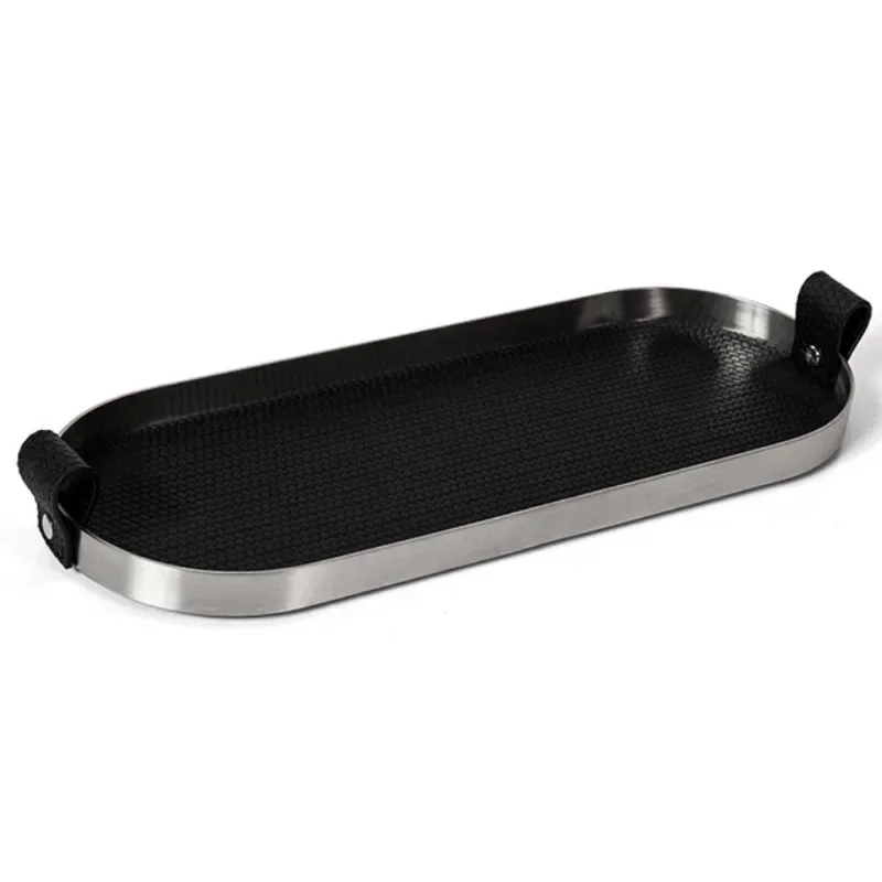 Modern light luxury high-end stainless steel tray fruit tray high-end leather jewelry jewelry display tray snacks