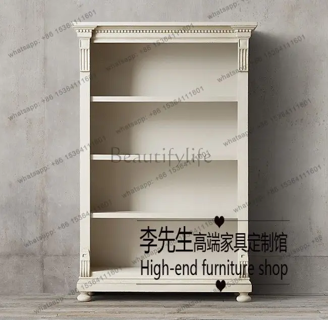European retro multi-layer bookcase, American rural French retro doorless carved bookcase