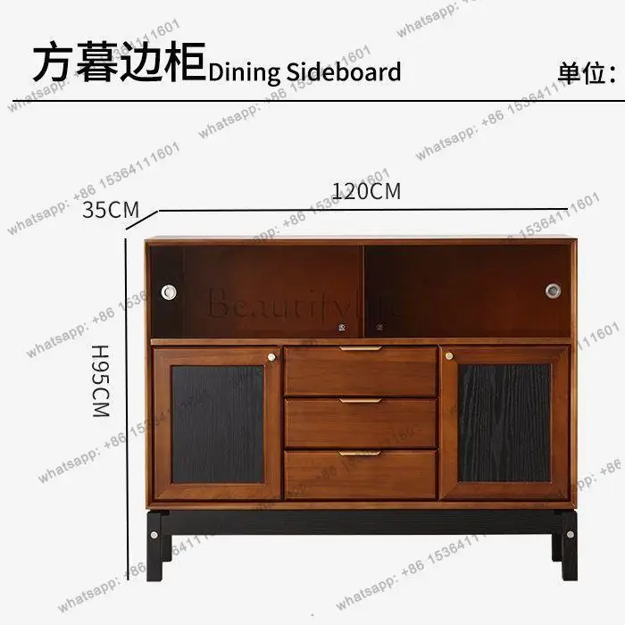 FG medieval style solid wood dining side cabinet, living room against the wall storage locker