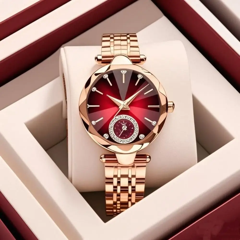Luxury Women's Wristwatch Elegant Exquisite Watch Bracelet Set Inlaid Diamond Stainless Steel Rhinestone Quartz Watches