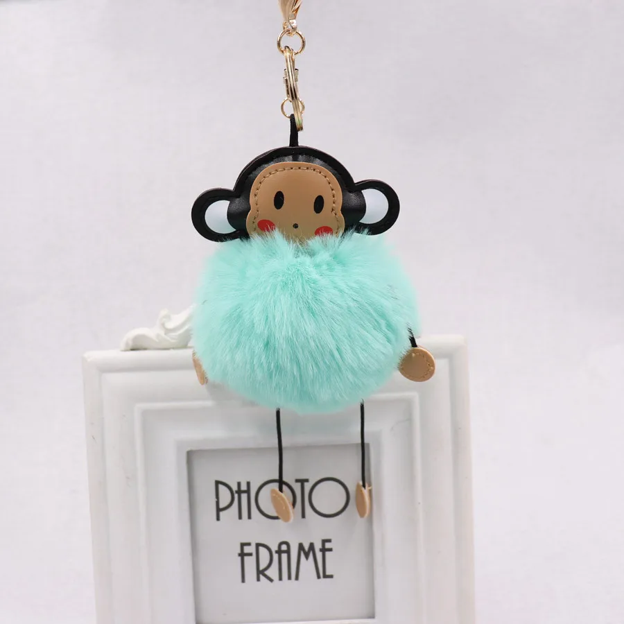 60pcs/lot Wholesale Cute Cartoon Animal Furry Ball Keychain Leather Monkey Doll Pendant Ladies,Deposit First to Get Discount muc