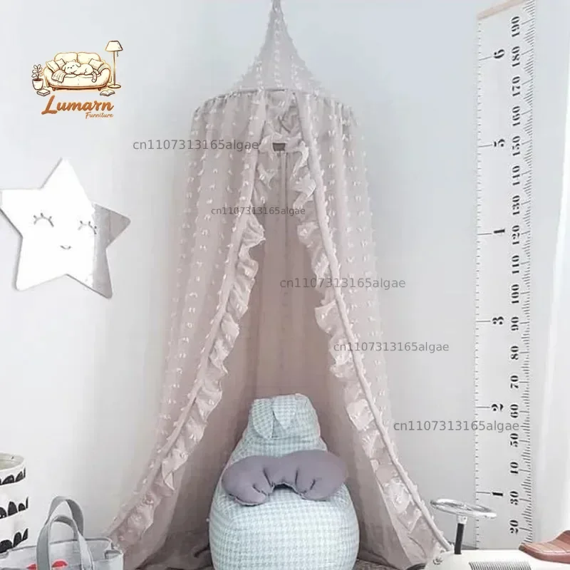 3 Colors Hanging Kids Baby Bedding Dome Bed Canopy Cotton Mosquito Net Bedcover Curtain for Baby Kids Reading Playing Home Decor