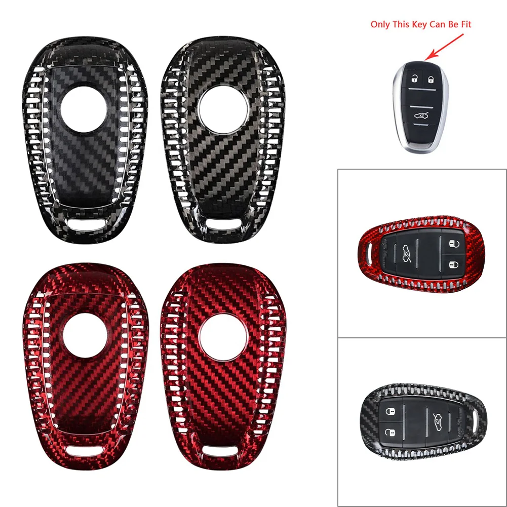 Carbon Fiber Car Remote Key Shell Cover Case For Alfa Romeo Giulia Stelvio Black/Red