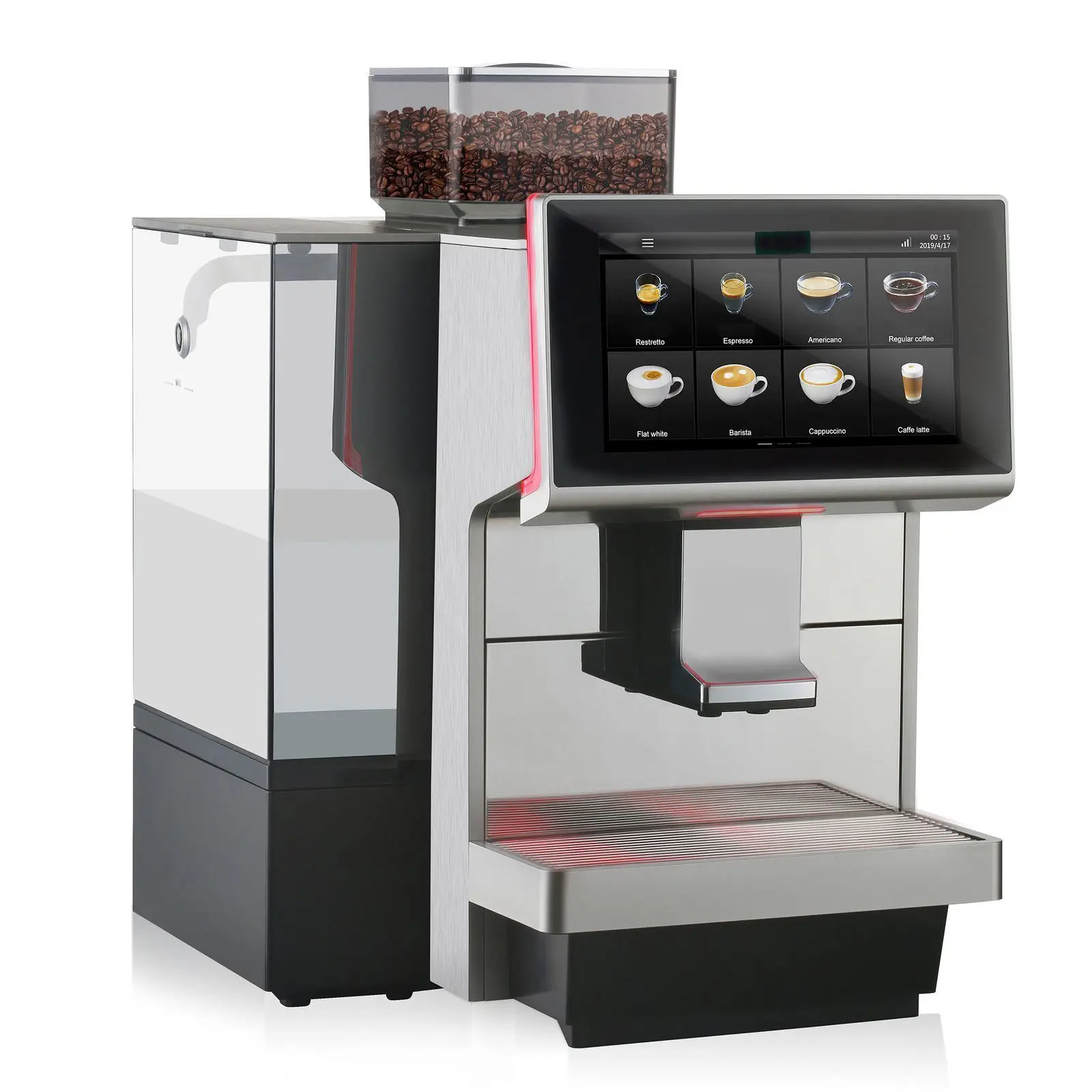 Professional Electric Outdoor Automatic Espresso Coffee Machine Milk Refrigerator Built-In Grinder Stainless Steel 9 Bar