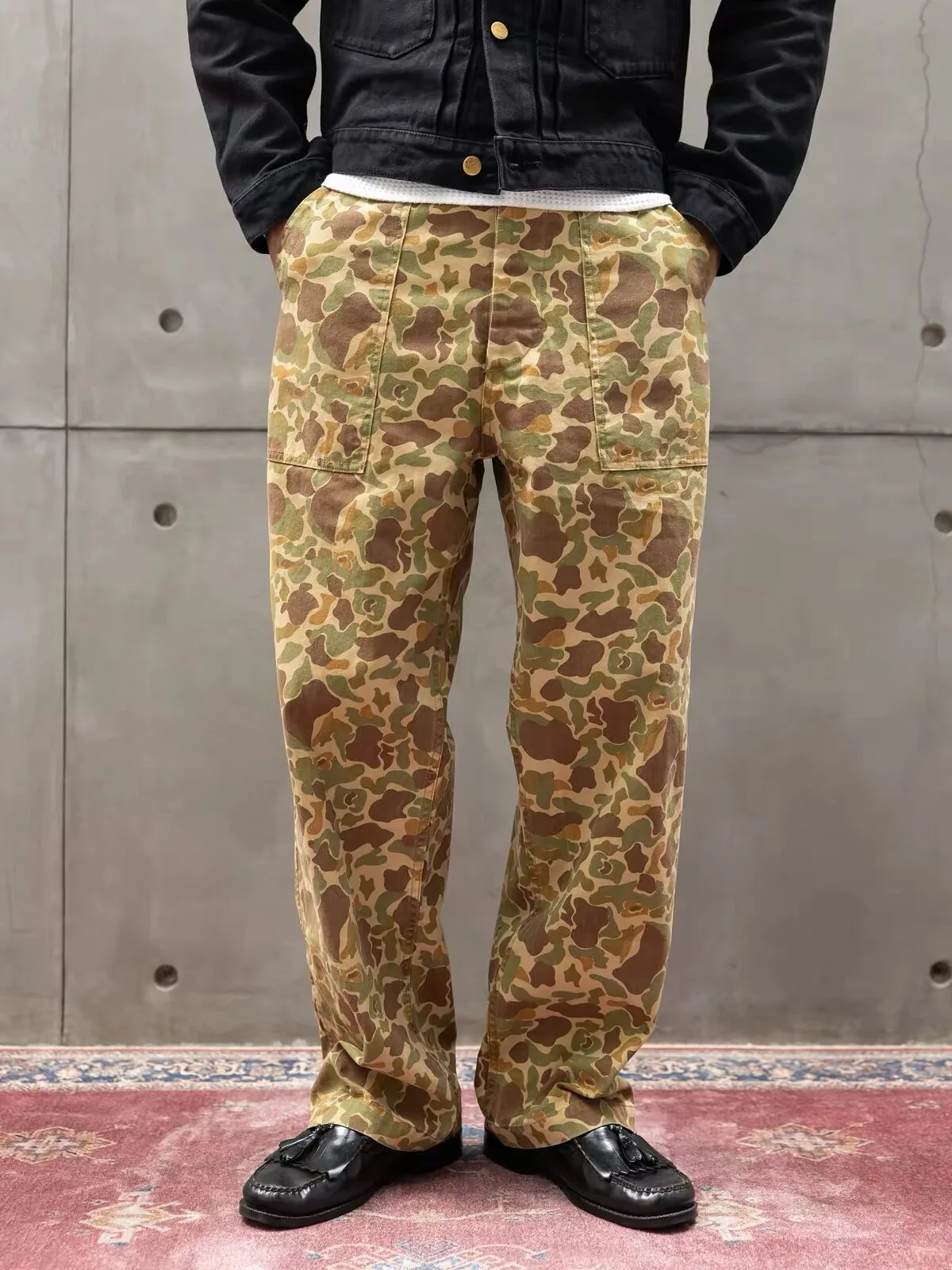 Japanese Style Men's Outdoor Retro Fashionable Camouflage Fishbone Pattern Loose Straight Leg Trendy Brand Pants